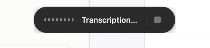 The pill while transcribing: a row of dots and “Transcription…”.